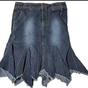ZOEY Beth Jean Skirt Size M Blue Knee Length Zip Modest Boho Emo Ladies